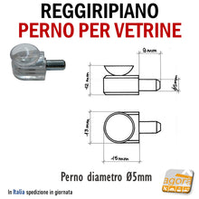 Carica l'immagine nel visualizzatore di Gallery, Reggipiano per cristalli con perno Ø mm. 5. - perno d 5 mm reggiripiano reggi vetro per mobile mobili supporto mensola vetro cristallo per mobili forati 5mm staffa supportino mensolina per vetri trasparente