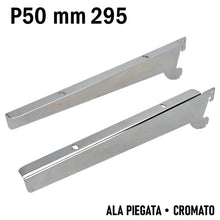 Carica l'immagine nel visualizzatore di Gallery, Staffe inclinate cromate per ripiani in legno, supporto solido per esposizione prodotti su cremagliera in negozio