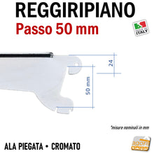 Carica l'immagine nel visualizzatore di Gallery, Reggimensola per ripiani negozio reggiripiano staffe per ripiani mensole legno pannello attacco a piantana cavettata cave passo 5cm P50 mm arredo negozio ala piegata da avvitare inclinabile lunga cromata