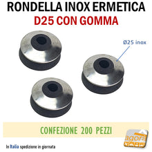 Carica l'immagine nel visualizzatore di Gallery, RONDELLA ERMETICA INOX D25 GUARNIZIONE GOMMA COPERTURA TETTI FISSAGGIO POLICARBONATO KIT 10-50-200 PEZZI
