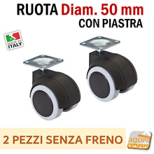 Carica l'immagine nel visualizzatore di Gallery, rotelle ruota doppia per mobili girevole con piastra senza freno grigia alta portata diametro 50mm d5cm bassa robusta antitraccia antimacchia pavimenti delicati per mobiletti armadietti tavolini design ruote girevoli