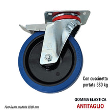 Carica l'immagine nel visualizzatore di Gallery, ruota carrelli industriale professionale gomma elastica blu diametro 200mm D 20 cm aldo valsecchi avo originale disponibile con piastra