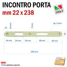 Carica l'immagine nel visualizzatore di Gallery, contropiastra per serratura AGB patent frontale 22x238mm ottonata
bordo tondo foro piccolo 48x9mm F mm 238x22 incontro riscontro