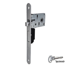 Load image into Gallery viewer, SERRATURA PORTA SCORREVOLE FRONTALE 18x196mm BONAITI H35+TIR CHIAVE A SPILLO PIEGHEVOLE CROMO OPACO E50 con ditale