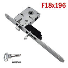 Load image into Gallery viewer, SERRATURA PORTA SCORREVOLE FRONTALE 18x196mm BONAITI H35+TIR CHIAVE A SPILLO PIEGHEVOLE CROMO OPACO E50 0H35C5099 frontale 196mm entrata 5cm