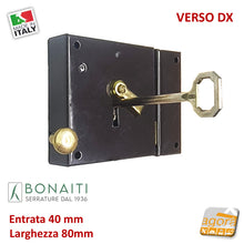 Carica l'immagine nel visualizzatore di Gallery, SERRATURA VERTICALE PORTONCINO CON SCROCCO E CATENACCIO BONAITI ART.175 DX mm.80 E40 BRONZATA DA APPLICARE PORTE ANTICHE 4L1750800D