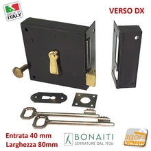 Carica l'immagine nel visualizzatore di Gallery, SERRATURA VERTICALE PORTONCINO CON SCROCCO E CATENACCIO BONAITI ART.175 DX mm.80 E40 BRONZATA DA APPLICARE PORTE ANTICHE 4L1750800D sgancio manuale