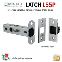 Load image into Gallery viewer, SERRATURA PER PORTA BONAITI LATCH L55P 12 Privacy e antipanico BORDO PIANO QUADRO magnetica serrature entrata 60mm frontale 25,5x57,4 48L55A6085