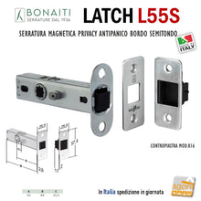 Load image into Gallery viewer, SERRATURA PER PORTA BONAITI LATCH L55S 12 Privacy e antipanico BORDO SEMITONDO magnetica frontale 25,5x57,4 f 57x26 cromo satinato satinata