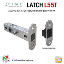 Load image into Gallery viewer, SERRATURA PORTA BONAITI LATCH L55T 12 PRIVACY ANTIPANICO BORDO TONDO FRONTALE 26x57 E60 CROMO SAT magnetica