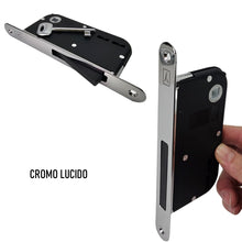 Carica l'immagine nel visualizzatore di Gallery, 48900150CE SERRATURA PORTA INTERNA MAGNETICA B-ONE BONAITI S900 FRONTALE 18X190MM E50 INTERASSE 70MM E 90MM CHIAVE NORMALE CASA entrata 5 cm cromo lucido SCROCCO IN PLASTICA NERA