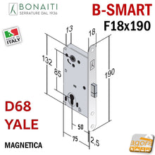 Load image into Gallery viewer, SERRATURA PORTA BONAITI MAGNETICA B-SMART D68 YALE FRONTALE 18X190MM 19CM ENTRATA 50 MM INTERASSE 85MM PER CILINDRO YALE SCROCCO CENTRALE DOPPIO 48D68050