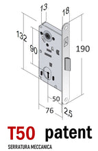 Carica l'immagine nel visualizzatore di Gallery, SERRATURA PORTA PATENT FRONTALE 18x190 BONAITI B- BITTER A80 T50 E50 INT90 OTTONE