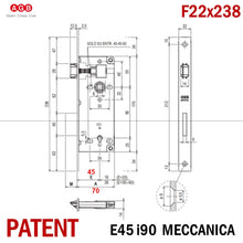 Carica l'immagine nel visualizzatore di Gallery, Art.115050A - SERRATURA PER PORTA AGB PATENT FRONTALE RETTANGOLARE F22X238 BRONZO MODELLO 592 Entrata 45 mm Interasse 90mm
