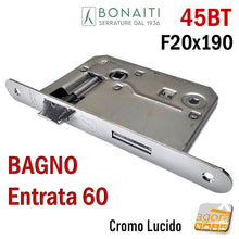 Load image into Gallery viewer, Serrature porte bagno Bonaiti 045BT 45BT 045T Frontale 20x190 mm Interasse 70 mm Entrata 60 mm WC Bagno 48045060