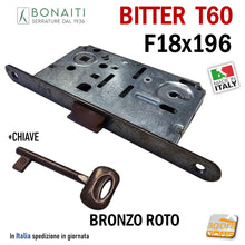 Carica l'immagine nel visualizzatore di Gallery, SERRATURA PORTA PATENT FRONTALE 18x196mm BONAITI B-BITTER T60 BRONZO ROTO entrata E 50 mm Interasse I 90 mm 48T60150M3 IDOOR meccanica 19,6cm entrata 5 cm