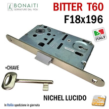 Load image into Gallery viewer, SERRATURA PORTA PATENT FRONTALE 18x196mm BONAITI B-BITTER T60 ARGENTO CROMO nichel lucido nikel entrata E 50 mm Interasse I 90 mm 48T60150)3 IDOOR