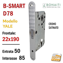 Load image into Gallery viewer, SERRATURA PER PORTA B-SMART BONAITI CILINDRO YALE F22X190 Modello D78 CROMO SATINATO ARGENTO Entrata 50 INTerasse 85