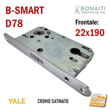 Load image into Gallery viewer, SERRATURA PER PORTA B-SMART BONAITI CILINDRO YALE F22X190 Modello D78 CROMO SATINATO ARGENTO Entrata 50 INTerasse 85