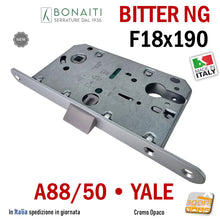 Carica l'immagine nel visualizzatore di Gallery, Serratura Porta Bonaiti Bitter NG Frontale 18x190mm 190x18 A88 YALE Entrata 50 Interasse 85 mm Cromo Opaco EX T59 B-BITTER