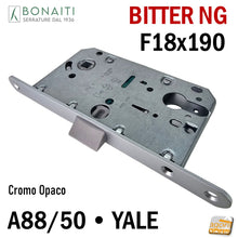 Carica l'immagine nel visualizzatore di Gallery, Serratura Porta Bonaiti Bitter NG Frontale 18x190mm 190x18 A88 YALE Entrata 50 Interasse 85 mm Cromo Opaco