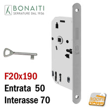 Carica l'immagine nel visualizzatore di Gallery, serratura porta bonaiti magnetica b-ita F60 chiave patent frontale 20x190mm interasse 70 mm entrata 50mm x trasformazione ristrutturazione B-ITA cromo opaco frontale 19cm x 2cm e 5cm i 7cm 48F601509E patent piccola magnetica