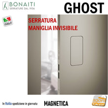 Load image into Gallery viewer, serratura per porta maniglia invisibile complanare bonaiti ghost 310-gf42 frontale 18x196mm 4031000097 passage magnetica cromo opaco