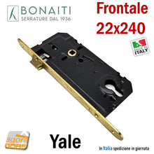 Carica l'immagine nel visualizzatore di Gallery, SERRATURA PORTA FRONTALE 22x240mm YALE BONAITI C22T-50 OTTONE E50 I85 48C2205017 x eurocilindro