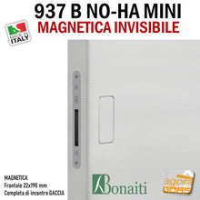 Carica l'immagine nel visualizzatore di Gallery, SERRATURA PORTA MAGNETICA B NO-HA MINI BONAITI 937 INVISIBILE PRIVACY Q6 FRONTALE 22X190MM E28 ottonata lucida +GACCIA bella di qualità
