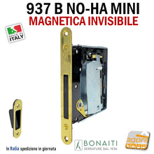 Carica l'immagine nel visualizzatore di Gallery, SERRATURA PORTA MAGNETICA B NO-HA MINI BONAITI 937 INVISIBILE PRIVACY Q6 FRONTALE 22X190MM E28 OTTONE LUCIDO +GACCIA 48937050G6