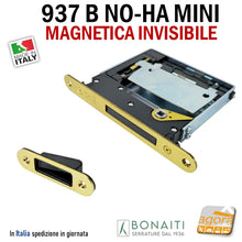 Carica l'immagine nel visualizzatore di Gallery, SERRATURA PORTA MAGNETICA B NO-HA MINI BONAITI 937 INVISIBILE PRIVACY Q6 FRONTALE 22X190MM E28 OTTONE LUCIDO +GACCIA 48937050G6