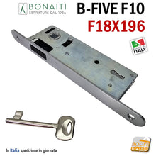 Load image into Gallery viewer, SERRATURA PER PORTE MAGNETICHE BONAITI FIVE F10 FRONTALE 196 X 18 MM CROMO ARGENTATA