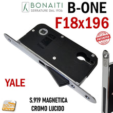 Carica l'immagine nel visualizzatore di Gallery, SERRATURA PORTA BONAITI YALE F18X196 Modello ONE 919 CROMO LUCIDO Entrata 50mm INTERASSE 85 per cilindro frontale 196mm 48919050CE