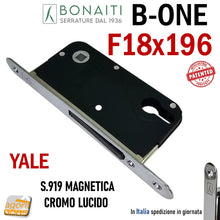 Carica l'immagine nel visualizzatore di Gallery, SERRATURA PER PORTA BONAITI YALE F18X196 Modello B - ONE S 919 CROMO LUCIDO Entrata 50mm INTERASSE 85 YALE per cilindro frontale 196mm 48919050CE
