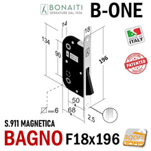 Carica l'immagine nel visualizzatore di Gallery, SERRATURA PORTA INTERNA MAGNETICA B-ONE BONAITI S 911 BAGNO WC FRONTALE 18X196MM E50 INT90 CROMO SATINATO cromata