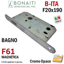 Carica l'immagine nel visualizzatore di Gallery, SERRATURA PORTA INTERNA MAGNETICA B-ITA BONAITI F61 FRONTALE 20X190MM E50 I70 BAGNO CROMO OPACO