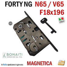 Carica l'immagine nel visualizzatore di Gallery, serratura magnetica per porte reversibili bonaiti b-forty N65 frontale 18x196mm FORTY NG V65 NERA Matt BLack magnetica reversibile f 196 x 18 48V65150KE originale bonaiti in pronta consegna