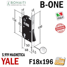 Carica l'immagine nel visualizzatore di Gallery, SERRATURA PER PORTA BONAITI YALE F18X196 Modello B - ONE S 919 CROMO Entrata 50mm INTERASSE 85 YALE per cilindro frontale 196mm pronta consegna