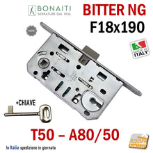 Carica l'immagine nel visualizzatore di Gallery, SERRATURA PORTA PATENT FRONTALE 18x190 BONAITI B-BITTER T50 ARGENTO CR OP E50 INT90 A80/50 Bitter NG New Generation 48A801509E