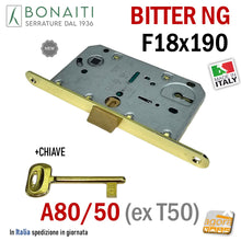 Carica l'immagine nel visualizzatore di Gallery, SERRATURA PORTA PATENT 190x18mm BONAITI BITTER A80 ottone