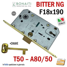 Carica l'immagine nel visualizzatore di Gallery, SERRATURA PORTA PATENT FRONTALE 18x190 BONAITI B- BITTER A80 T50 E50 INT90 OTTONE