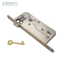 Load image into Gallery viewer, SERRATURA PER PORTA BONAITI PATENT F18X240 OTTONE MODELLO 548T Entrata 50 Interasse 90 BORDO TONDO OKAY