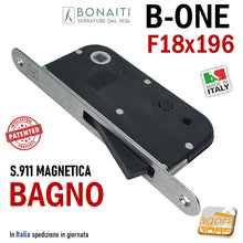 Carica l'immagine nel visualizzatore di Gallery, SERRATURA PORTA INTERNA MAGNETICA B-ONE BONAITI S 911 BAGNO WC FRONTALE 18X196MM E50 INT90 CROMO SATINATO