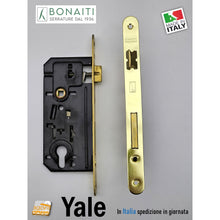 Carica l'immagine nel visualizzatore di Gallery, SERRATURA PORTA FRONTALE 22x240mm YALE BONAITI C22T-50 OTTONE E50 I85 48C2205017 quadro maniglia 8x8