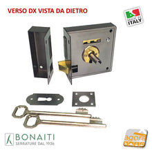 Carica l'immagine nel visualizzatore di Gallery, SERRATURA VERTICALE PORTONCINO CON SCROCCO E CATENACCIO BONAITI ART.175 DX mm.80 E40 BRONZATA DA APPLICARE PORTE ANTICHE 4L1750800D chiave lunga