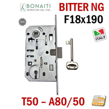 Carica l'immagine nel visualizzatore di Gallery, SERRATURA PORTA PATENT FRONTALE 18x190 BONAITI B-BITTER T50 ARGENTO CR OP E50 INT90 A80/50 Bitter NG New Generation 48A801509E f 19cm
