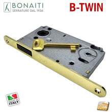 Carica l'immagine nel visualizzatore di Gallery, SERRATURA PORTA MAGNETICA B-TWIN BONAITI 350 CHIAVE PATENT FRONTALE 18X196MM E50 I90 OTTONE NUOVA DISPONIBILE