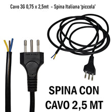 Load image into Gallery viewer, Spina con cavo Cavo elettrico 3G0,75 nero completo di spina italiana tripolare 10A "piccola" lunghezza 2,5mt per collegamenti elettrici 230V