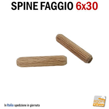 Carica l'immagine nel visualizzatore di Gallery, spine faggio per assemblaggio giunzione mobili in legno faggio striate per incollaggi vinavil d6x30mm spine spina tassello per mobili