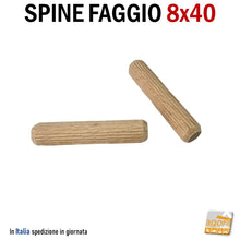 Carica l'immagine nel visualizzatore di Gallery, SPINE FAGGIO STRIATE D 8X40MM TASSELLO IN LEGNO PER MOBILI SPINA LEGNO l4cm assemblaggi pannelli professionale di qualità
